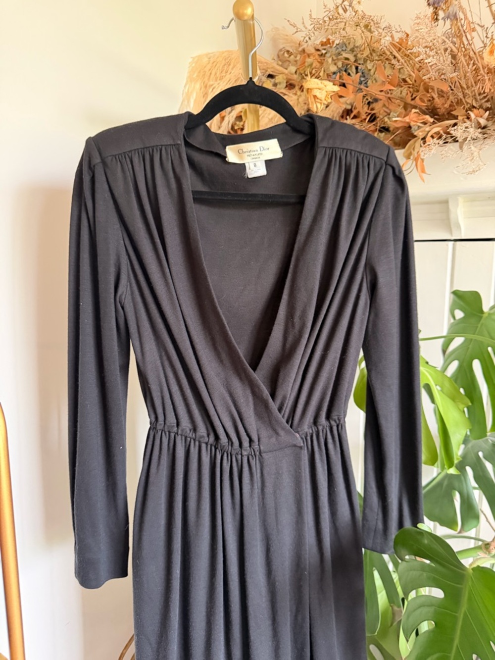 Dior Black Long-Sleeve V-Neck Wrap-Style Dress - Picture 3 of 6